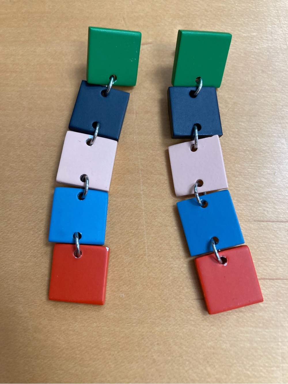 Color-Block Square Dangle Earrings - Green, Navy, Pink, Blue, Red